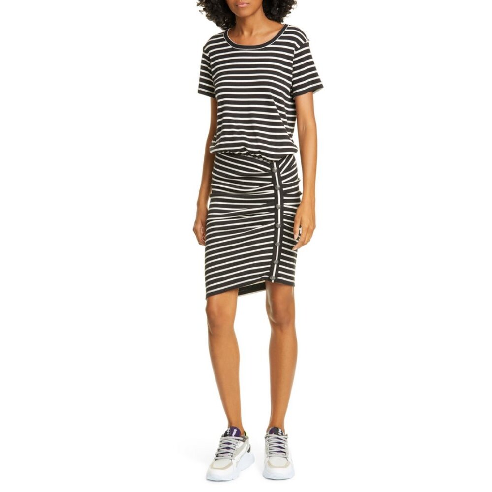 Veronica Beard Sz. S Pima Cotton Striped Cortland Ruched T-Shirt Mini Dress